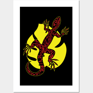 Red Doodle Pattern Lizard Posters and Art